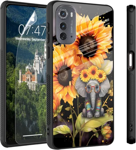 Vista 91 de Funda para Motorola Moto Edge 2022, cubierta trasera de vidrio templado con protector de pantalla, funda protectora a prueba de golpes para Motorola