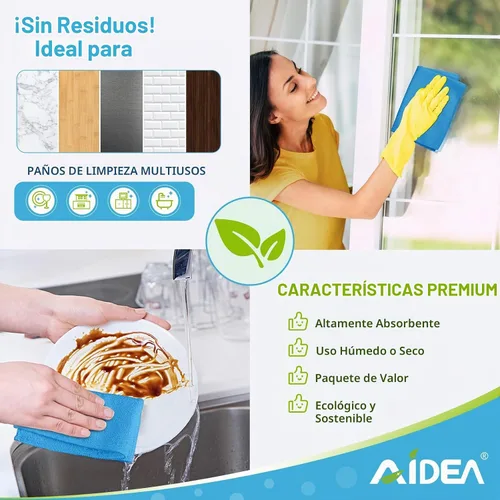 Vista 5 de AIDEA Paño de limpieza de microfibra azul, paquete de 50 trapos suaves y absorbentes, toallas de microfibra para automóviles, toallas de cocina