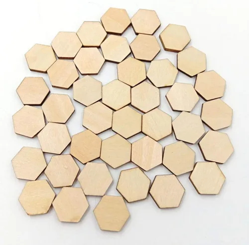 Vista 5 de EXCEART 200 piezas de madera hexagonal de 0.59 pulgadas con forma de madera hexagonal sin terminar, formas recortadas para manualidades, adornos