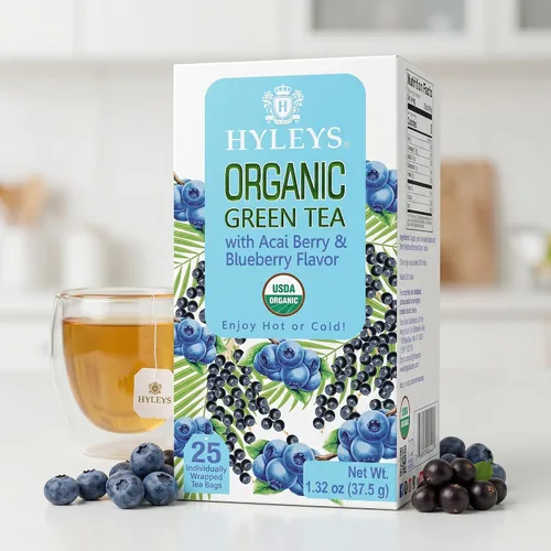 Vista 6 de Hyleys Té verde orgánico sabor a bayas de acai y arándanos - 25 bolsas de té