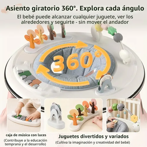 Vista 3 de Andador de bebé 5 en 1 con ruedas, gorila, andador de empuje y mesa de Rosa claro