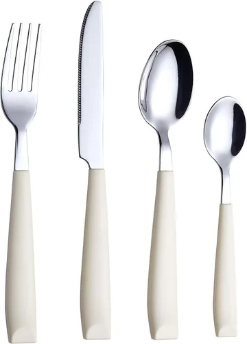 Vista 10 de EXZACT 16 pcs Flatware Set Stainless Steel Wide Handles Serves 4 Black
