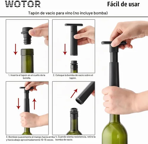 Vista 4 de WOTOR Tapones de vino al vacío, protector y conservador de vino de silicona Negro