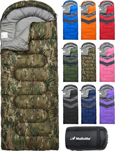 Vista 31 de MalloMe Sacos de dormir para adultos en clima frío y cálido – Saco de dormir para niños, niñas, niños – Accesorios ligeros esenciales de camping