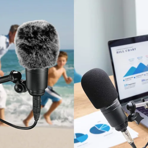 Vista 7 de Filtro Antipop de Parabrisas Compatible con AT2020, Funda de Espuma de Micrófono + Protector de Viento Peludo Compatible con Audio Technica at2020