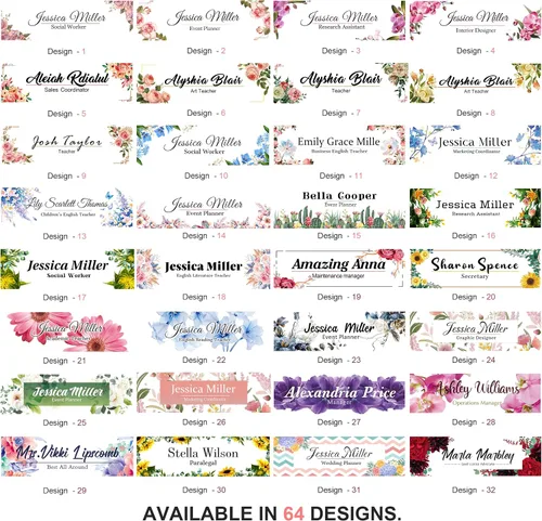 Vista 5 de Placa de identificación personalizada para escritorio, decoración de oficina de acrílico transparente con diseño de flores, decoraciones