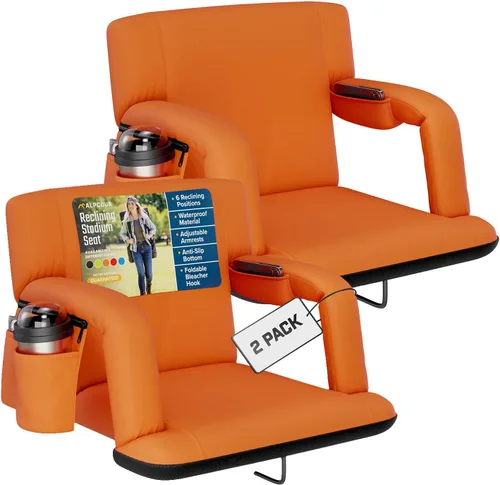 Vista 23 de Alpcour Asiento plegable para estadio – Silla de apoyo para adultos amplios reclinables de lujo para adultos para blanqueadores – Mejor extra grueso