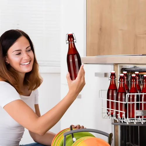 Vista 7 de Aoriher 12 botellas de vidrio ámbar de 25 onzas, botellas de vidrio con tapa abatible con tapas herméticas para cerveza casera, extracto