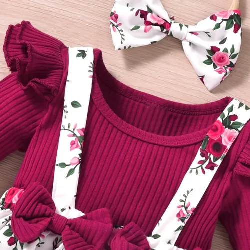 Vista 101 de Unutiylo Ropa de bebé recién nacida prematura con tirantes, traje de otoño e invierno, traje de manga larga con volantes