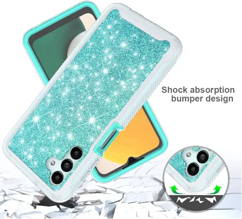 Vista 3 de TJS Funda compatible con Samsung Galaxy A13 5G, con [protector de pantalla integrado], cubierta protectora de cuerpo completo con purpurina y bonito