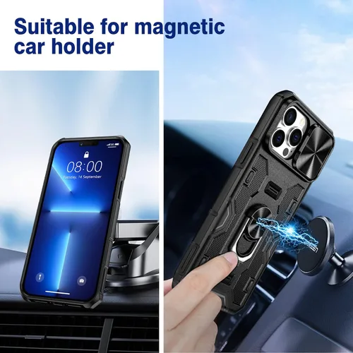 Vista 7 de VEGO Funda para iPhone 13 Pro Max/iPhone 12 Pro Max con soporte, cubierta deslizante para cámara y funda con clip para cinturón, funda protectora