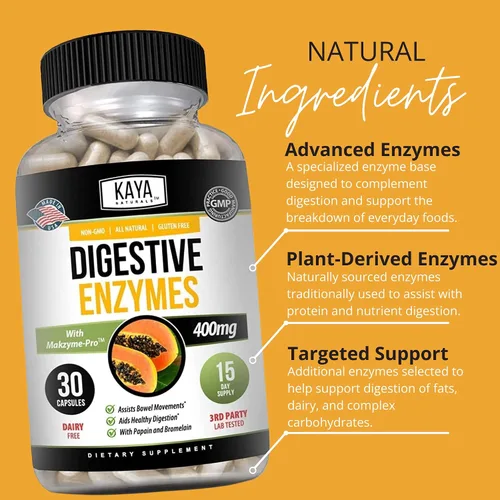 Vista 7 de Kaya Naturals Enzimas digestivas con prebióticos y probióticos - Píldoras para aliviar el estreñimiento y la hinchazón para mujeres y hombres