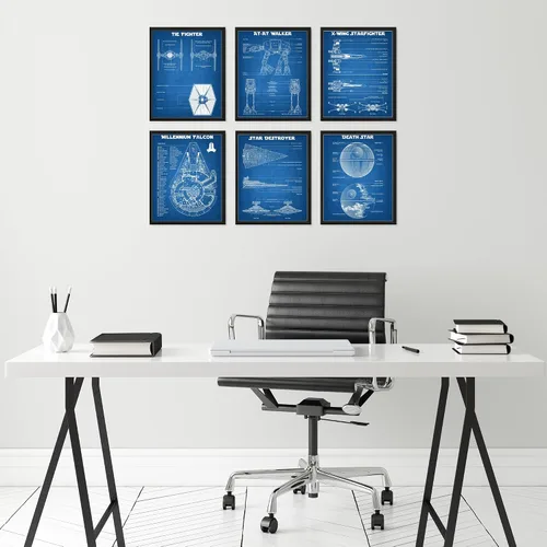 Vista 6 de BigWig Prints Planos de Star Wars - Póster de Star Wars, decoración de pared de Starwars, pósteres de Starwars para paredes, estrella de la muerte