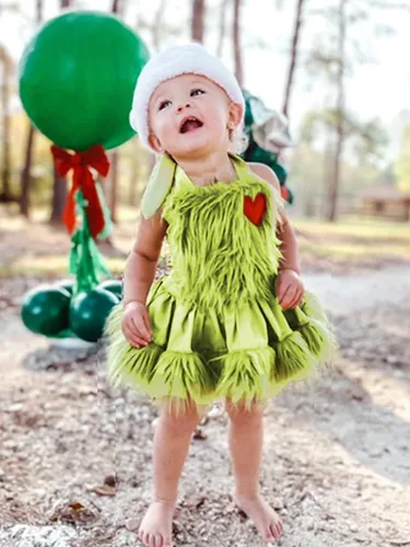 Vista 2 de Disfraz de Navidad para bebé, sin mangas, con cuello halter, vestido de traje de Navidad, regalos
