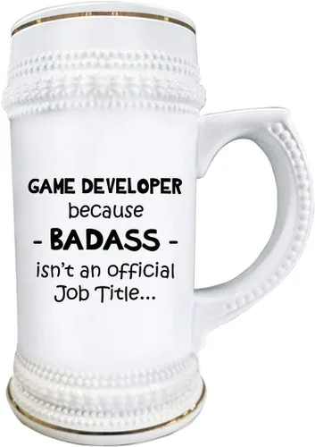 Vista 2 de Gifts for Game Developer Designer Beer Stein Mug 22oz Ceramic Novelty Drinkware - Video Gaming Design Dev Team Development Funny Cute Gag Idea