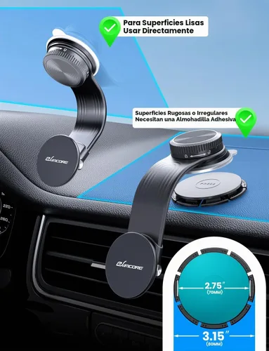 Vista 3 de eSamcore Magsafe - Soporte magnético para teléfono con brazo de aleación flexible para salpicadero de automóvil y parabrisas con ventosa para iPhone