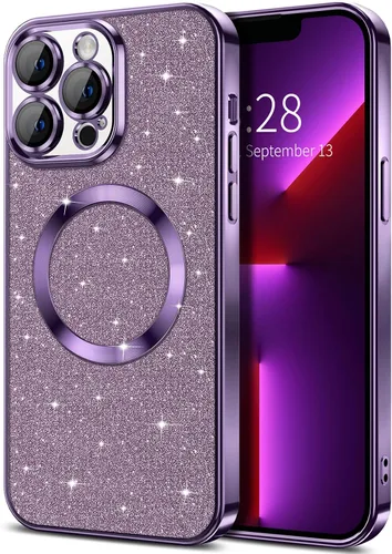 Vista 23 de Hython para iPhone 16 Funda con chispas brillantes, fundas transparentes magnéticas con protector de lente de cámara [Compatible con MagSafe]