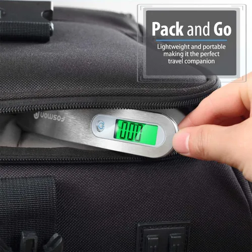 Vista 4 de Fosmon Báscula digital para equipaje, pantalla LCD digital, báscula de equipaje con capacidad de 110 libras, báscula de peso portátil de acero