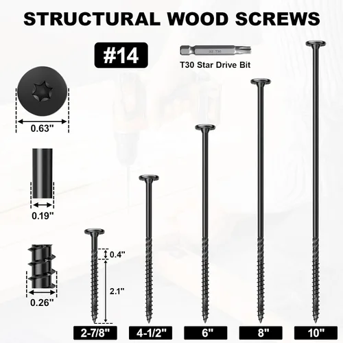 Vista 2 de FMhotu 100 Tornillos para Madera Negros con Cabeza de Estrella de 2-7/8 Pulgadas - Tornillos Resistentes al Óxido para Terrazas de Madera