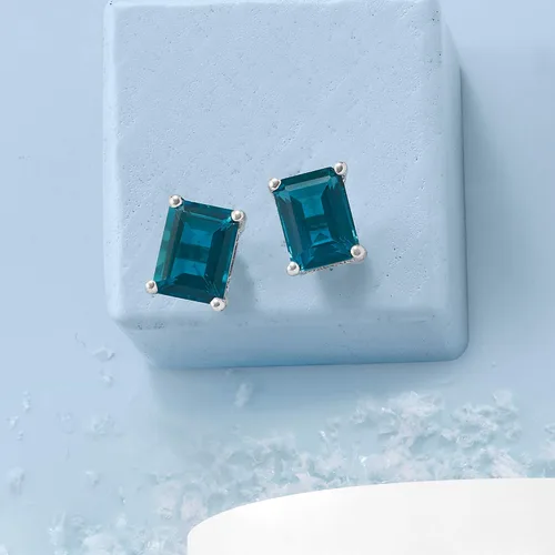 Vista 3 de Ross-Simons Pendientes de tuerca con topacio azul Londres de 3,00 qt t en plata de ley, Gema, Topacio