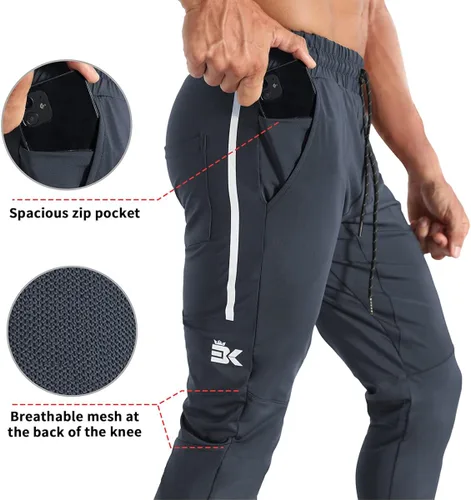 Vista 2 de BROKIG Pantalones deportivos ligeros de gimnasio para hombre, pantalones deportivos de entrenamiento con bolsillo con cremallera, pantalones