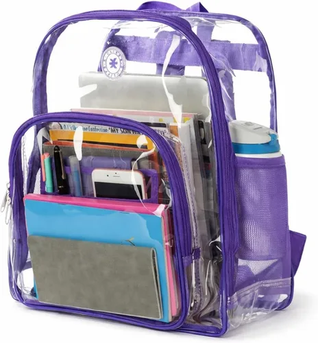 Vista 13 de K-Cliffs Large Transparent Backpack Clear Heavy Duty School Bag Durable Student Bookbag See Through Vinyl Daypack Workbag Claro/Negro