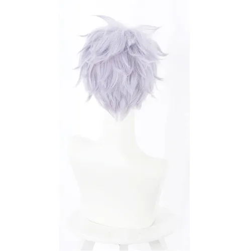Vista 4 de Aadesso Peluca de cosplay de anime Jujutsu Kaisen de Gojo Satoru, peluca de cosplay para Halloween, pelucas de fiesta de Navidad para niños y niñas