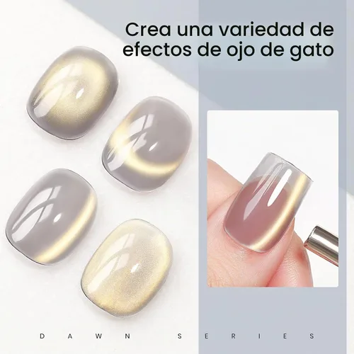 Vista 6 de MIZHSE Esmalte de uñas de gel de ojo de gato gris, esmalte de gel magnético de vidrio efecto amanecer, efecto de gatito de cristal con barra Gris