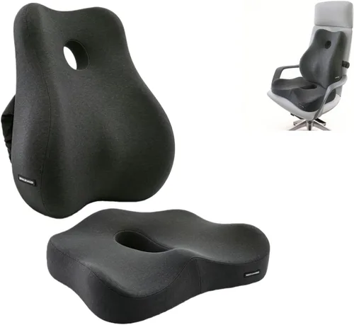 Vista 6 de Cojín de asiento de espuma viscoelástica y almohada de apoyo lumbar, alivio de presión de ciática y coxis, cojín para silla de oficina, automóvil