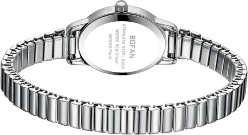 Vista 3 de BOFAN Relojes pequeños de oro para mujer, relojes de pulsera de cuarzo de fácil lectura con banda de expansión de acero inoxidable, resistente al
