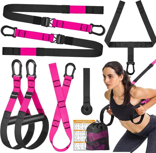 Vista 10 de Kit de entrenamiento de resistencia para el hogar, correas de entrenamiento de suspensión con extensión ajustable, anclaje de puerta y bolsa