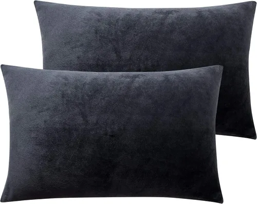Vista 14 de NTBAY Fundas de almohada de terciopelo con cremallera, paquete de 2 fundas de almohada de viaje de franela de lujo, 13 x 18 pulgadas, color negro