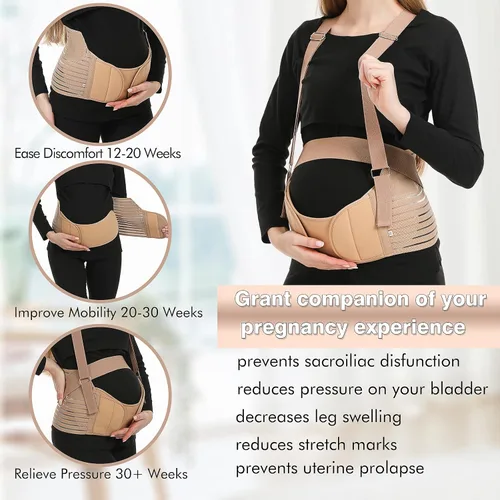 Vista 3 de Bandas para el vientre para mujeres embarazadas – Cinturón de maternidad Soporte de embarazo – Carpeta abdominal transpirable, soporte de espalda