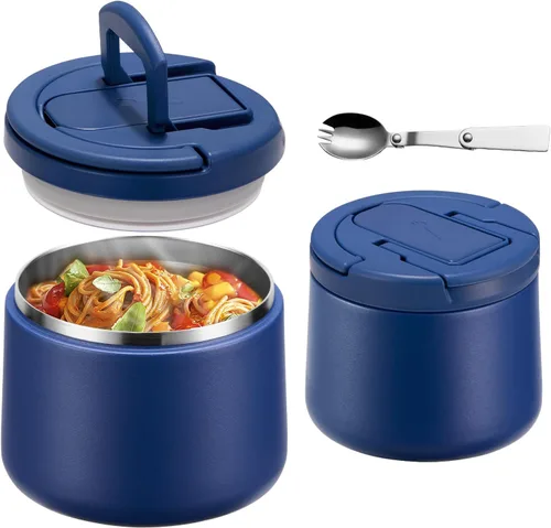 Vista 9 de Tarro aislado al vacío de 14 onzas con tapa de hebilla, termo de sopa para niños de comida caliente, boca ancha, a prueba de fugas, de acero