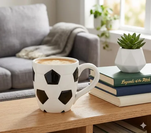 Vista 3 de Burton + BURTON - Taza de cerámica con pelota de fútbol, 15 onzas, pintada a mano, taza de café deportiva para entrenadores y fanáticos