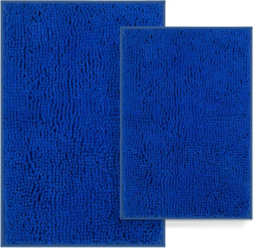 Vista 16 de Juego de 2 alfombras de baño antideslizantes para baños, juego de alfombras de felpilla gruesa y suave, alfombras de baño ultra absorbentes