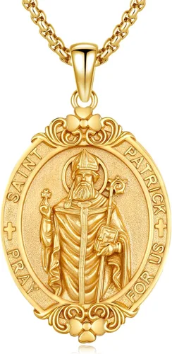 Vista 22 de Collar de amuleto de medalla de San Patrono de plata/oro de 14 39A-St Peregrino-Plata