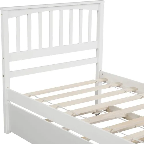 Vista 5 de Base de cama individual con nido, cama de plataforma individual con nido extraíble, marco de cama de plataforma doble de madera con cabecera
