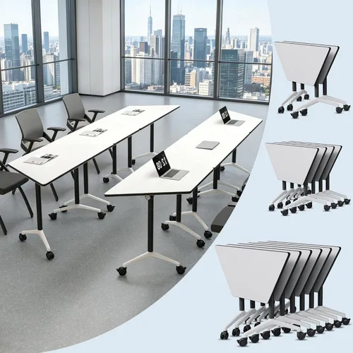 Vista 10 de 47.2" Folding Trapezoidal Conference Table with Wheels (4,Walnut)