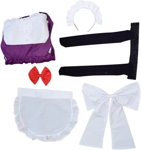 Vista 5 de Disfraz de sirvienta de anime, vestido de sirvienta con máscaras, trajes de Halloween