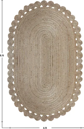 Vista 2 de Cape Cod - Alfombra trenzada de fibra de yute natural, alfombras indias kilim – Tapete pequeño de 3 x 2 pies tejido a mano de tejido plano para uso
