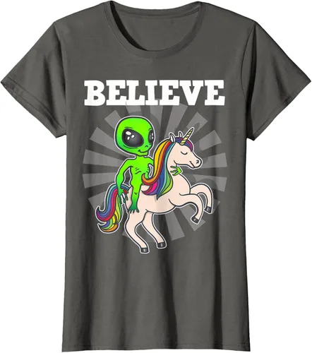 Vista 8 de Believe Space Alien Riding Unicorn - Camiseta de regalo divertida, Negro, S