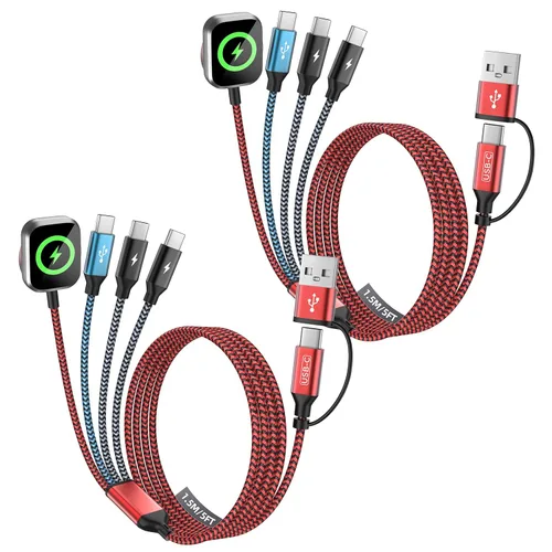 Vista 15 de Travel Essentials - Cable de carga múltiple 4 en 1 para cargador de reloj de iPhone, USB A a doble tipo C/IP/iWatch, cargadores de viaje