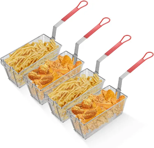 Vista 11 de WeChef - Cesta comercial para freidora de 8.8 libras, gran capacidad, 13 x 12 x 5 pulgadas, cesta de freidora de construcción resistente con mango