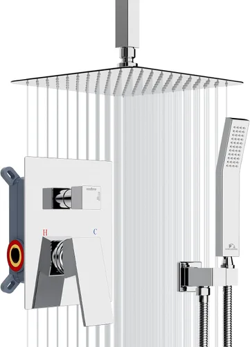 Vista 15 de SunCleanse juego de grifos con regadera tipo lluvia en oro cepillado, juego combinado para baño con cabezal de alta presión de 25.4 cm con válvulas