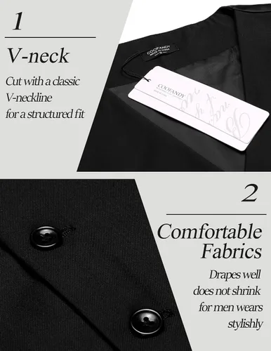 Vista 4 de COOFANDY Chaleco de traje de vestir casual para hombre, chaleco ajustado y formal de negocios