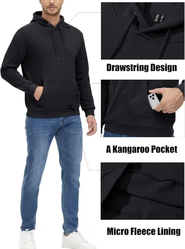Vista 4 de MAGCOMSEN Sudaderas con capucha para hombre, con forro polar, estilo casual, atlético, para entrenamiento, con bolsillo tipo canguro
