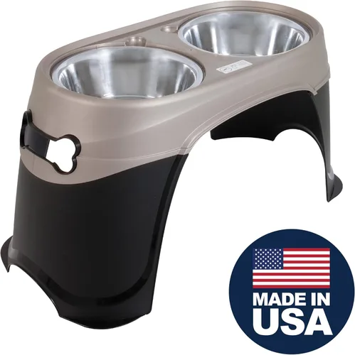 Vista 5 de Petmate Easy Reach Pet Diner - Cuencos elevados para perros, 2 tamaños, 2 colores pulidos, negro/marrón perla, grande (23479), fabricados en Estados