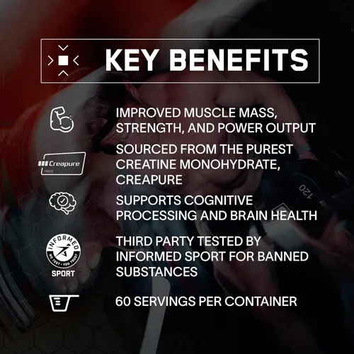 Vista 3 de BARE PERFORMANCE NUTRITION, Polvo de monohidrato de creatina pura BPN de Creapure, 5g de creatina por porción, apoya el crecimiento muscular, polvo