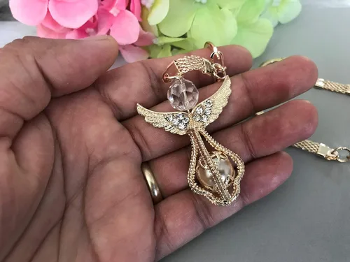 Vista 2 de 12 Gold Plated Angel Baptism Favors Key Chains With Pearl/Includes 12 Organza Bags/LLaveros para Recuerdos de bautizo en todo Oro/Christening